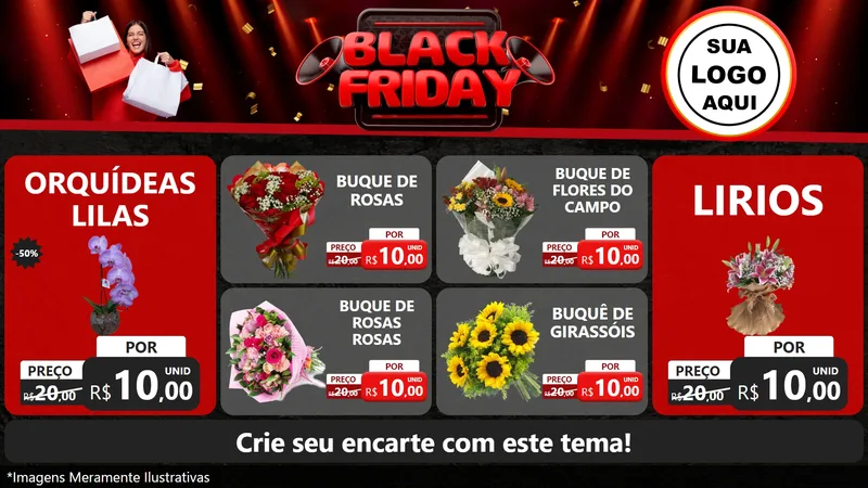 Modelo de TV para TV Horizontal com o tema Black Friday para Floricultura e jardim