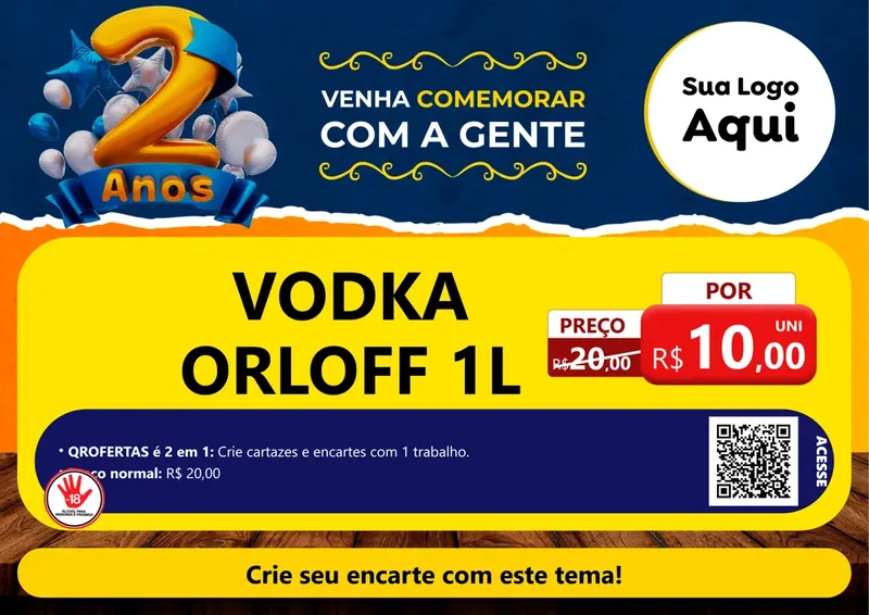 Modelo de Cartaz para Cartaz A4 Horizontal com o tema Aniversário de 2 anos para Distribuidora de bebidas