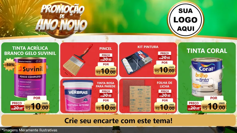 Modelo de TV para TV Horizontal com o tema Promoção de Ano Novo para Tintas e Ferramentas