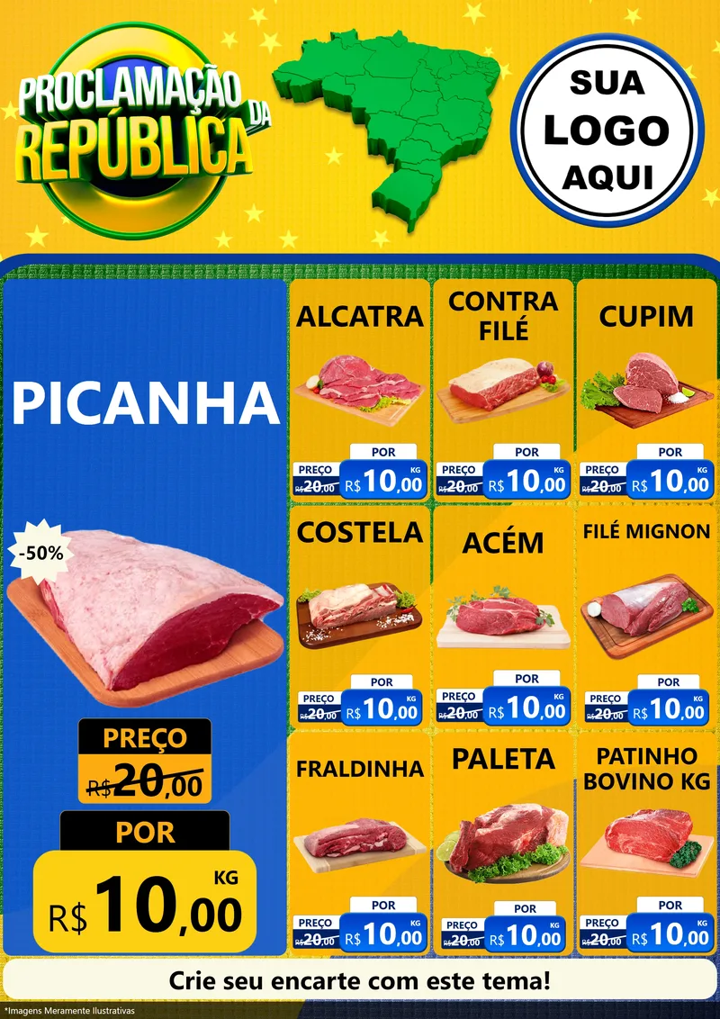 Modelo de Encarte para Encarte A4 Vertical com o tema Proclamação da República para Açougue