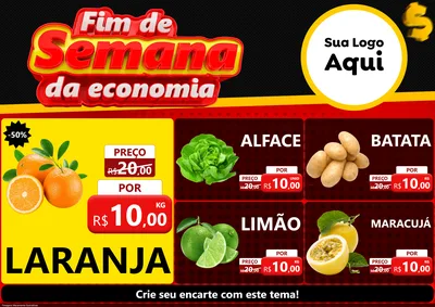 Modelo de Encarte para Encarte A4 Horizontal com o tema Fim de Semana da Economia para Hortifrúti