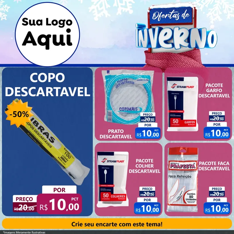 Modelo de Rede Social para Feed Facebook com o tema Ofertas de Inverno para Embalagens