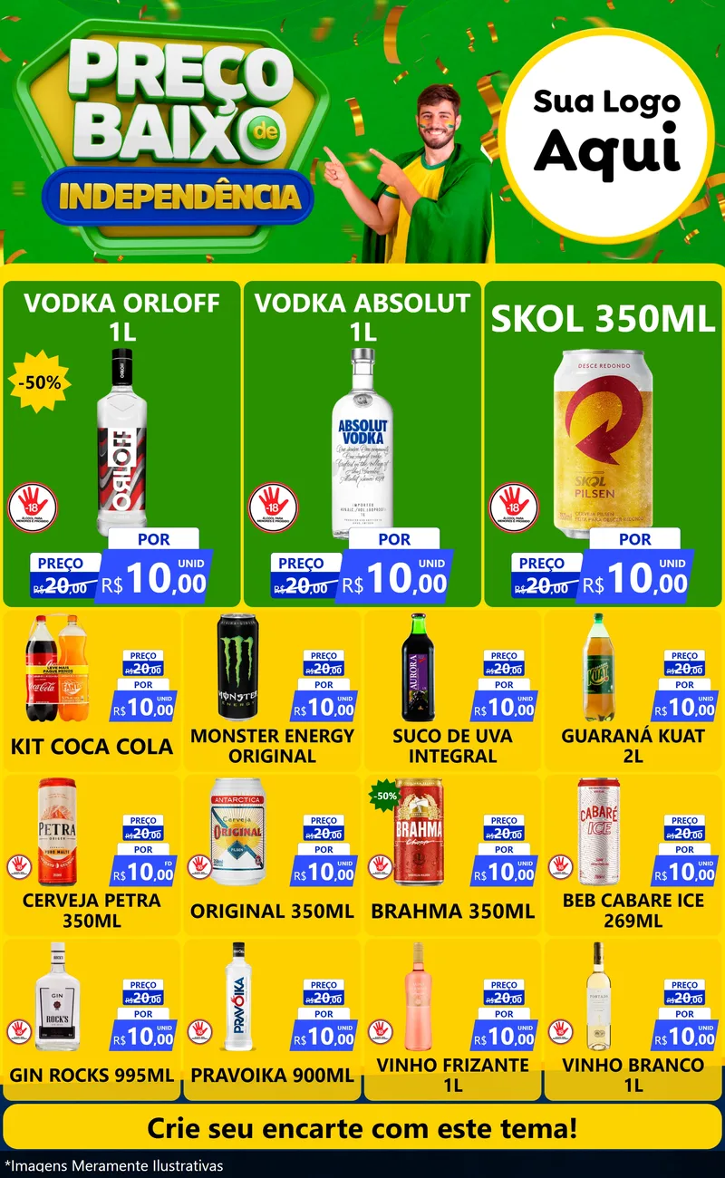 Modelo de Encarte para Encarte Grande com o tema Preço Baixo de Independência para Distribuidora de bebidas