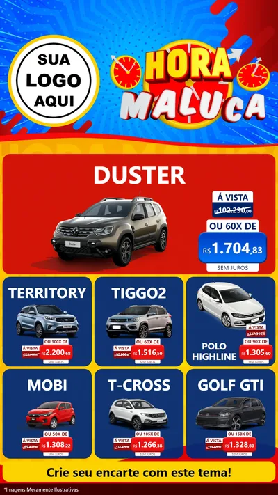 Modelo de Rede Social para Stories com o tema Hora Maluca para Concessionaria de Carros