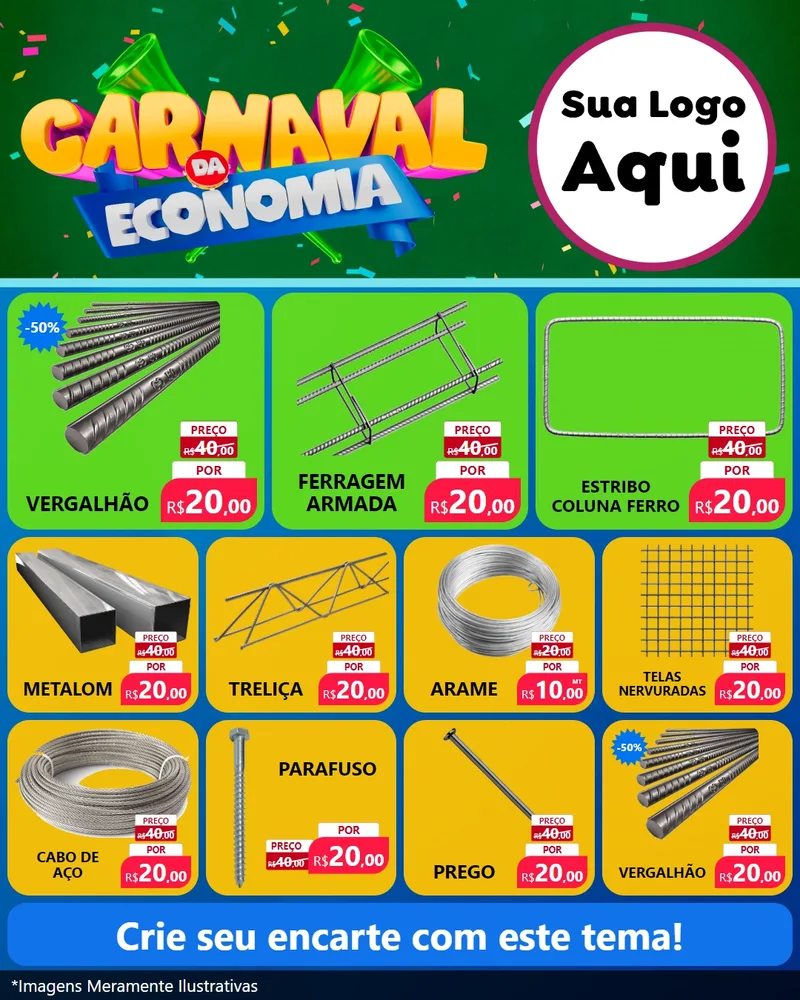 Modelo de Rede Social para Feed Instagram com o tema Carnaval da Economia para Ferragens
