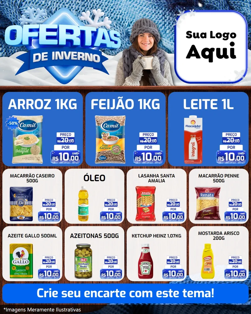 Modelo de Rede Social para Feed Instagram com o tema Ofertas de Inverno para Supermercado