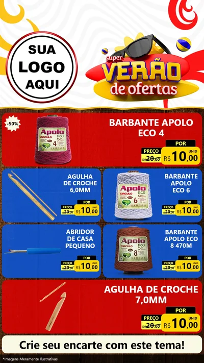 Modelo de TV para TV Vertical com o tema Super Verão de Ofertas para Armarinho e Aviamentos