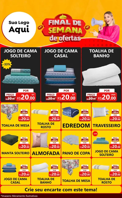 Modelo de Encarte para Encarte Grande com o tema Final de Semana de Ofertas para Cama, Mesa e Banho
