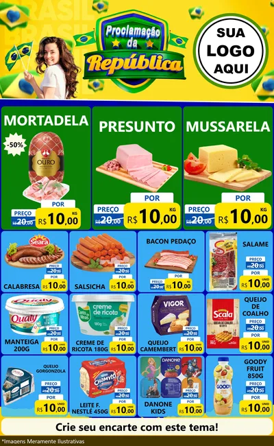 Modelo de Encarte para Encarte Grande com o tema Proclamação da República para Frios e Laticínios