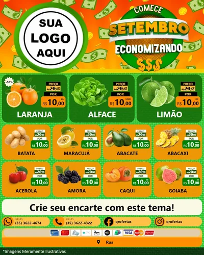 Modelo de Rede Social para Feed Instagram com o tema Comece Setembro Economizando para Hortifrúti
