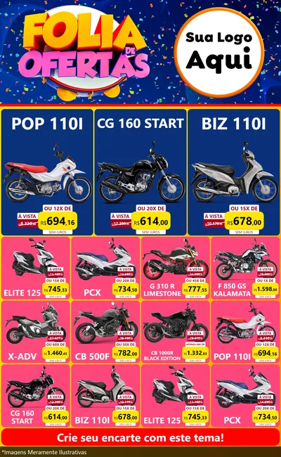 Modelo de Encarte para Encarte Grande com o tema Folia de Ofertas para Concessionaria de Motos