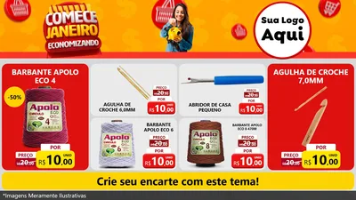 Modelo de TV para TV Horizontal com o tema Comece Janeiro Economizando para Armarinho e Aviamentos