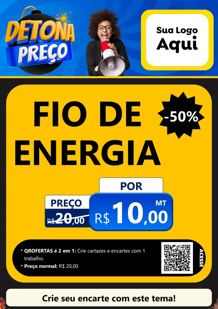 Modelo de Cartaz para Cartaz A4 Vertical com o tema Detona Preços para Materiais Elétricos