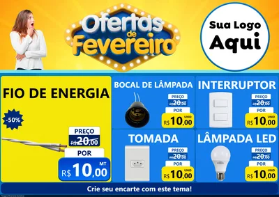 Modelo de Encarte para Encarte A4 Horizontal com o tema Ofertas de Fevereiro para Materiais Elétricos