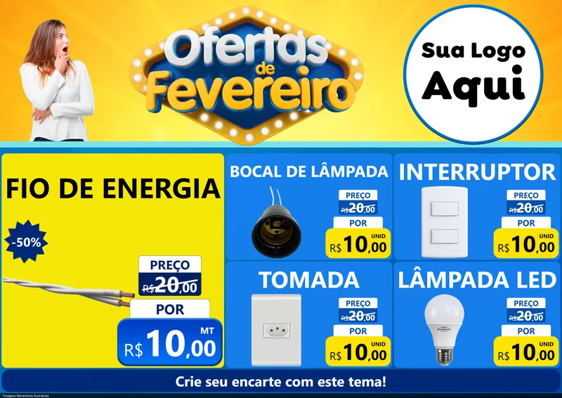 Modelo de Encarte para Encarte A4 Horizontal com o tema Ofertas de Fevereiro para Materiais Elétricos