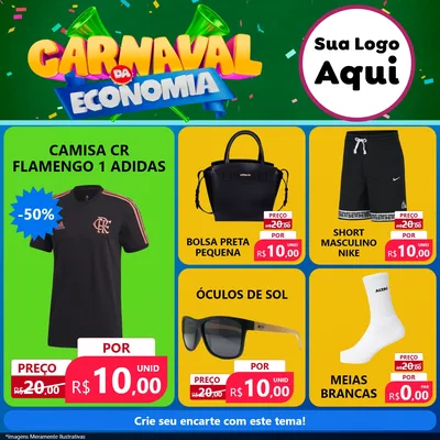 Modelo de Rede Social para Feed Facebook com o tema Carnaval da Economia para Roupas e acessórios