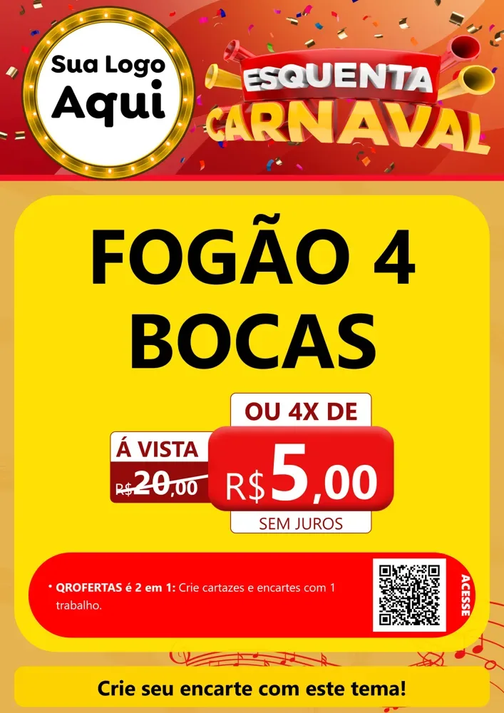 Modelo de Cartaz para Cartaz A4 Vertical com o tema Esquenta Carnaval para Móveis e Eletro