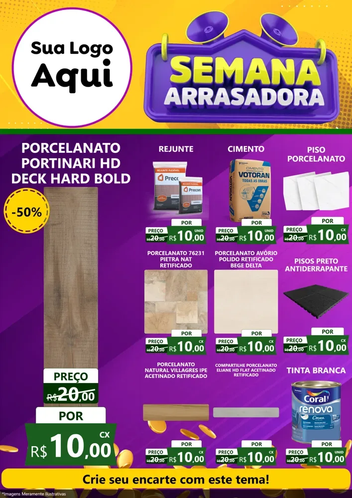 Modelo de Encarte para Encarte A4 Vertical com o tema Semana Arrasadora para Pisos e revestimentos