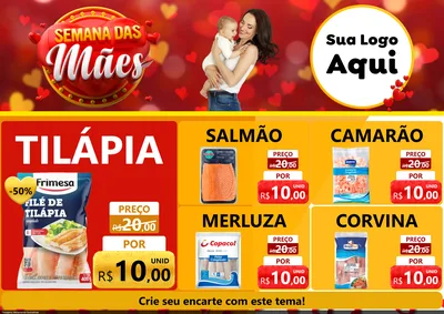 Modelo de Encarte para Encarte A4 Horizontal com o tema Semana das Mães para Peixaria