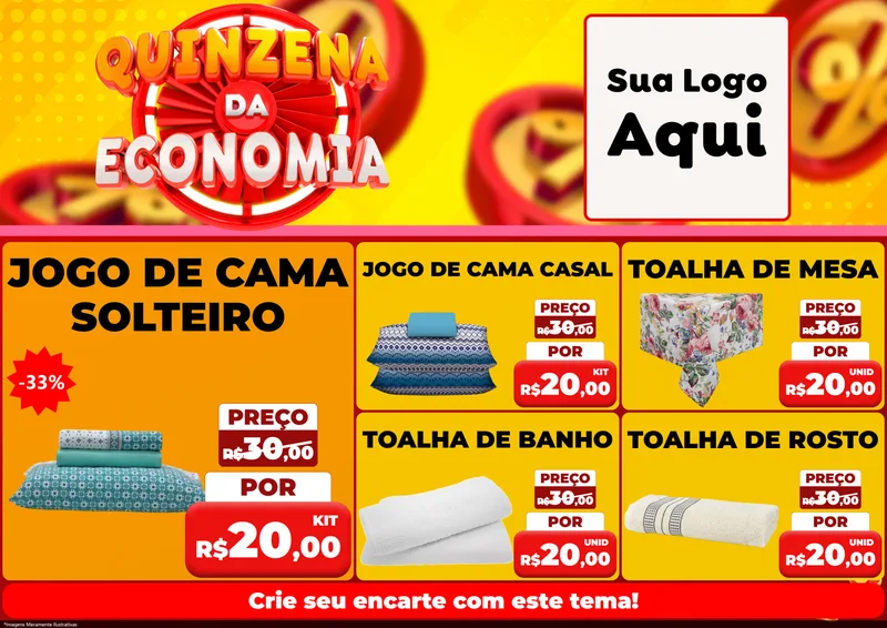 Modelo de Encarte para Encarte A4 Horizontal com o tema Quinzena Da Economia para Cama, Mesa e Banho