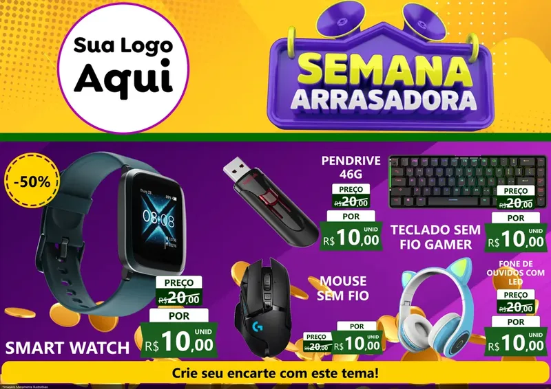 Modelo de Encarte para Encarte A4 Horizontal com o tema Semana Arrasadora para Informática