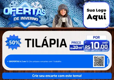 Modelo de Cartaz para Cartaz A4 Horizontal com o tema Ofertas de Inverno para Peixaria