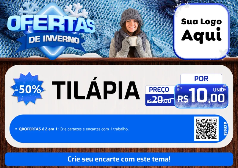 Modelo de Cartaz para Cartaz A4 Horizontal com o tema Ofertas de Inverno para Peixaria