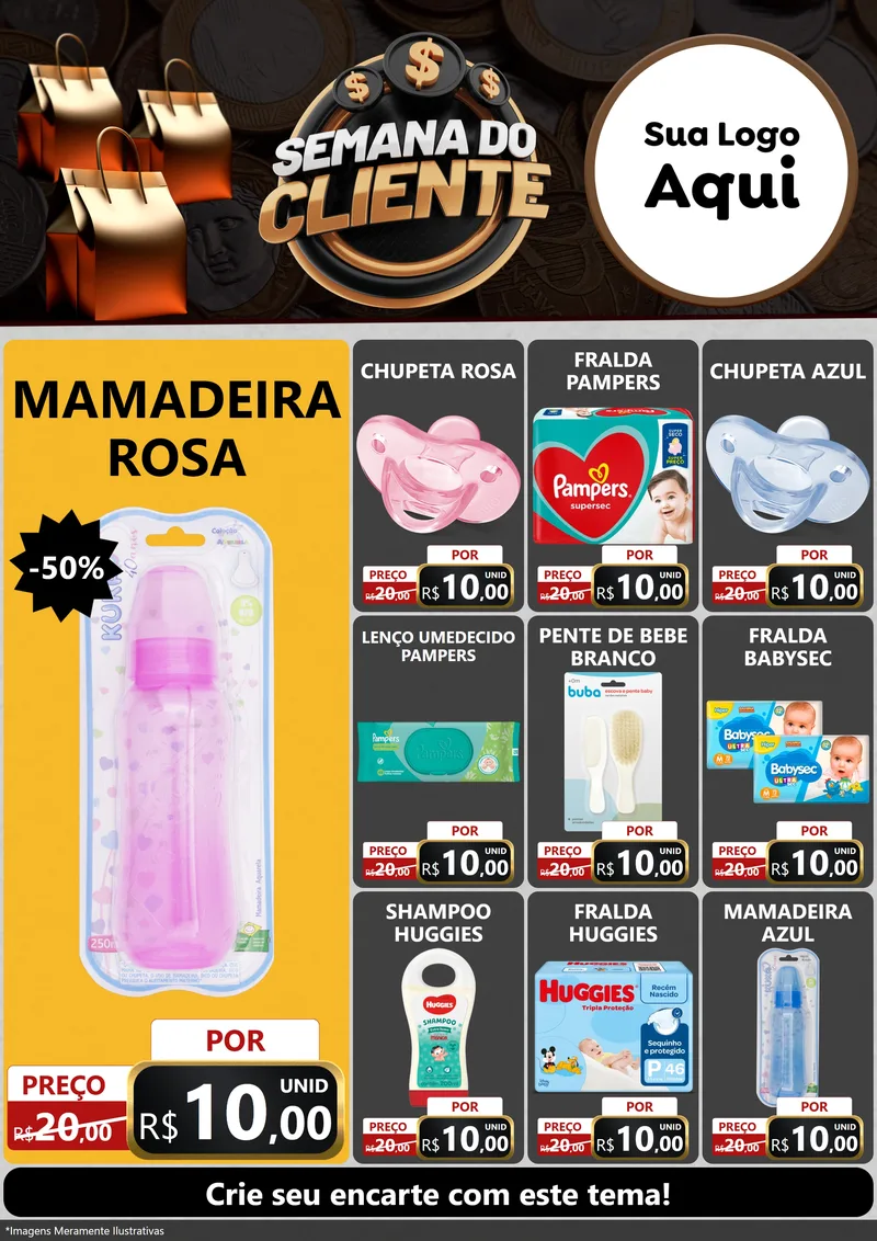 Modelo de Encarte para Encarte A4 Vertical com o tema Semana do Cliente para Bebês