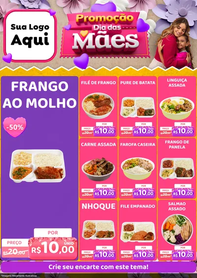 Modelo de Encarte para Encarte A4 Vertical com o tema Promoção Dia das Mães para Restaurante