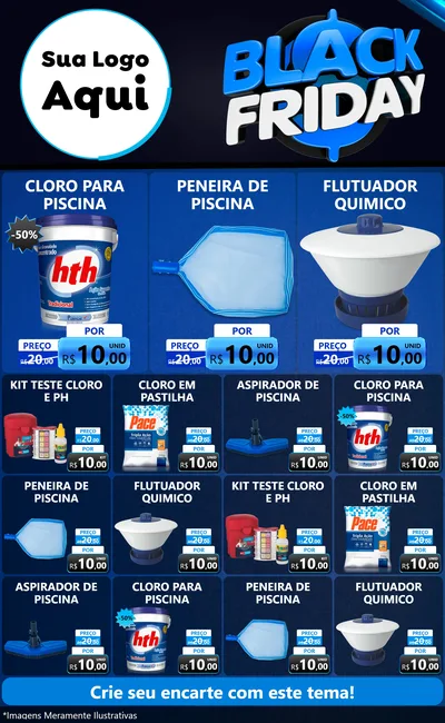Modelo de Encarte para Encarte Grande com o tema Black Friday para Produtos para Piscina