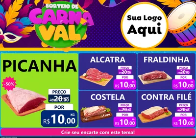Modelo de Encarte para Encarte A4 Horizontal com o tema Sorteio de Carnaval para Açougue