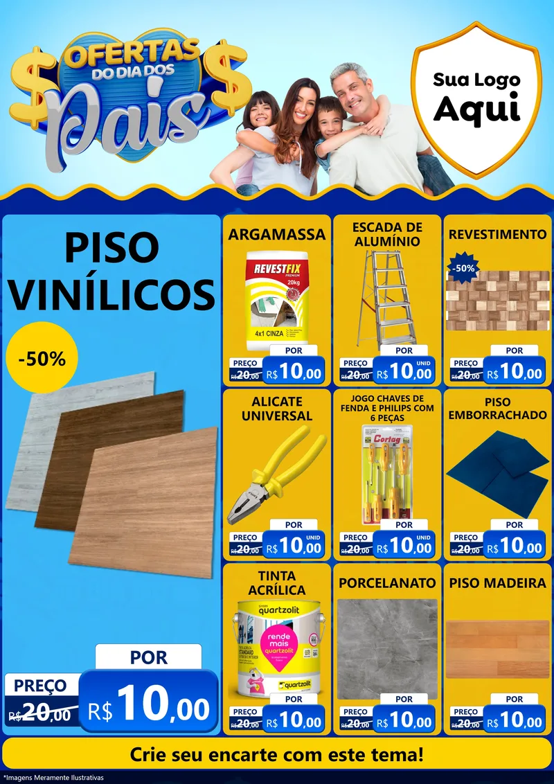 Modelo de Encarte para Encarte A4 Vertical com o tema Ofertas do Dia dos Pais para Material para Construção