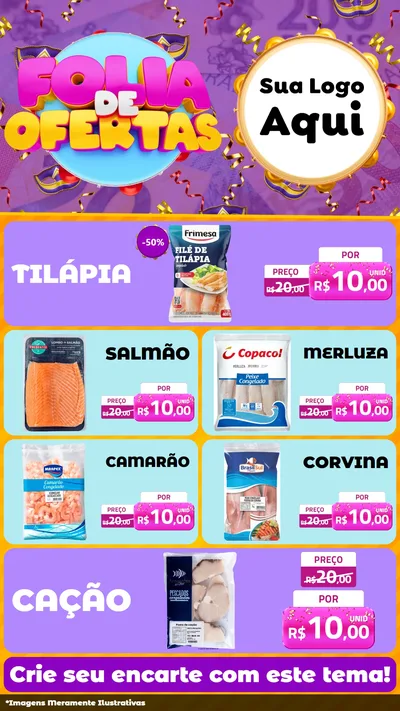 Modelo de TV para TV Vertical com o tema Folia de Ofertas para Peixaria