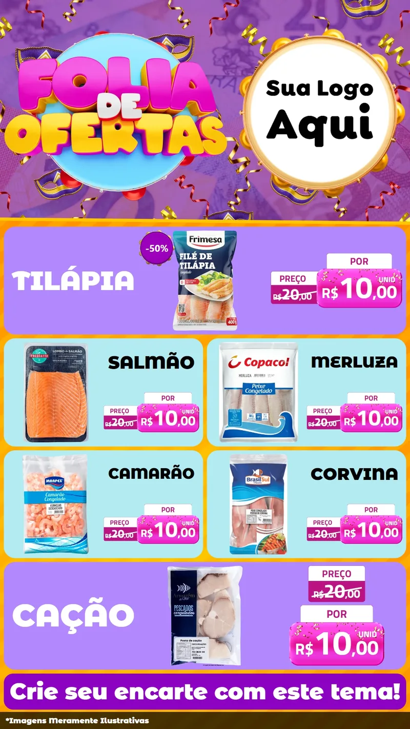 Modelo de TV para TV Vertical com o tema Folia de Ofertas para Peixaria