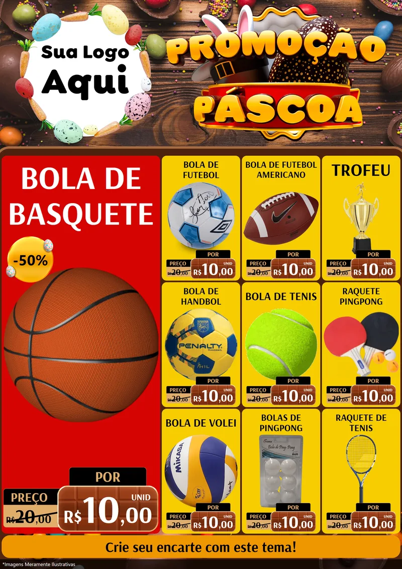 Modelo de Encarte para Encarte A4 Vertical com o tema Promoção Páscoa para Artigos Esportivos