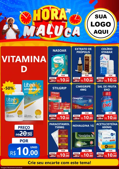 Modelo de Encarte para Encarte A4 Vertical com o tema Hora Maluca para Farmácia