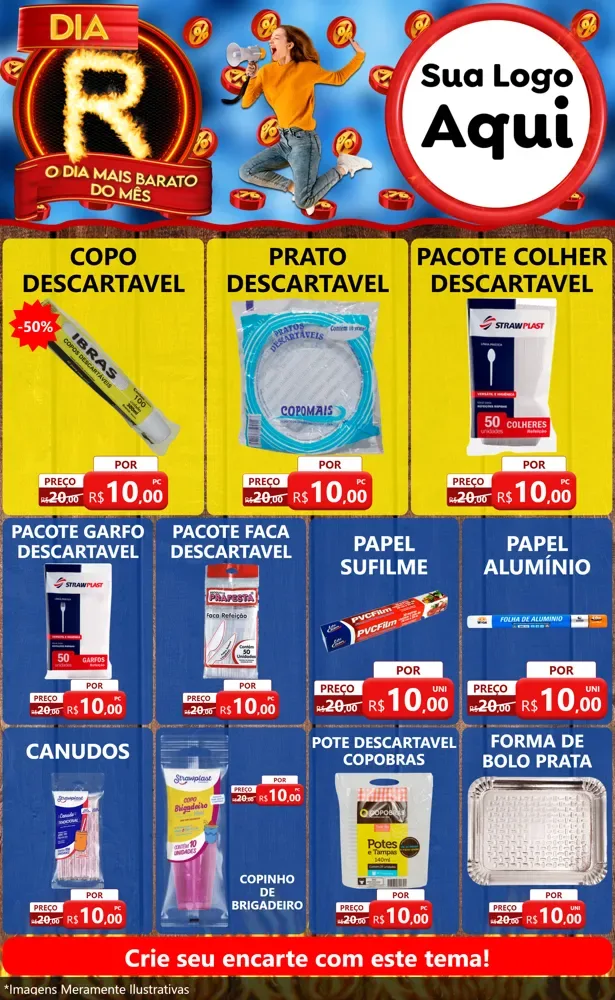 Modelo de Encarte para Encarte Grande com o tema Dia R - O Dia Mais Barato Do Mês para Embalagens
