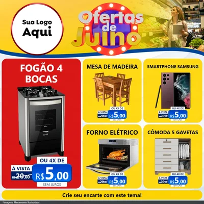 Modelo de Rede Social para Feed Facebook com o tema Ofertas de Julho para Móveis e Eletro