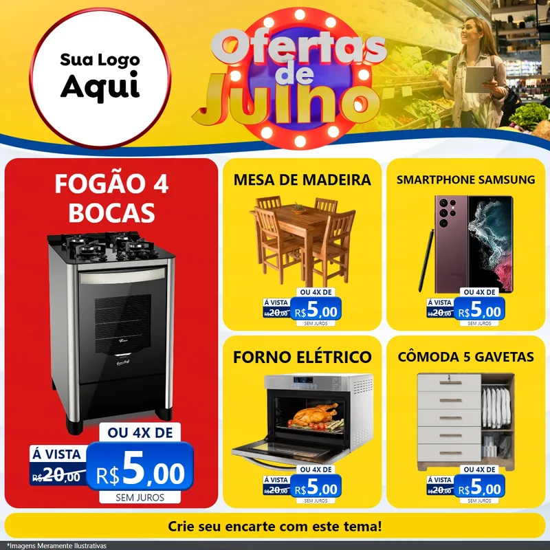 Modelo de Rede Social para Feed Facebook com o tema Ofertas de Julho para Móveis e Eletro