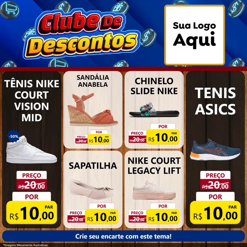 Modelo de Rede Social para Feed Facebook com o tema Clube de Descontos para Calçados