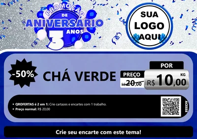 Modelo de Cartaz para Cartaz A4 Horizontal com o tema Promoção de Aniversário - 3 Anos para Produtos Naturais