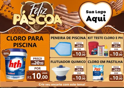 Modelo de Encarte para Encarte A4 Horizontal com o tema Feliz Páscoa para Produtos para Piscina