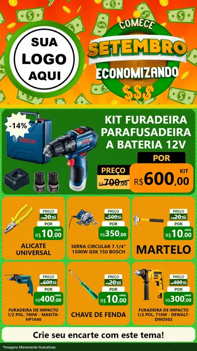 Modelo de Rede Social para Stories com o tema Comece Setembro Economizando para Maquinas e Ferramentas