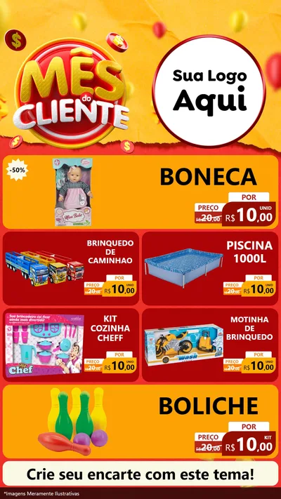 Modelo de TV para TV Vertical com o tema Mês do Cliente para Brinquedos