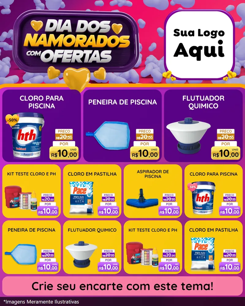 Modelo de Rede Social para Feed Instagram com o tema Dia Dos Namorados Com Ofertas para Produtos para Piscina