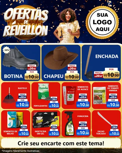 Modelo de Rede Social para Feed Instagram com o tema Ofertas de Réveillon para Agropecuária