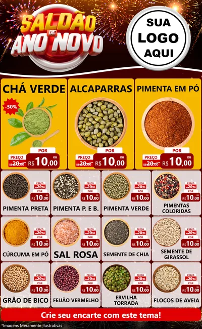 Modelo de Encarte para Encarte Grande com o tema Saldão de Ano Novo para Produtos Naturais