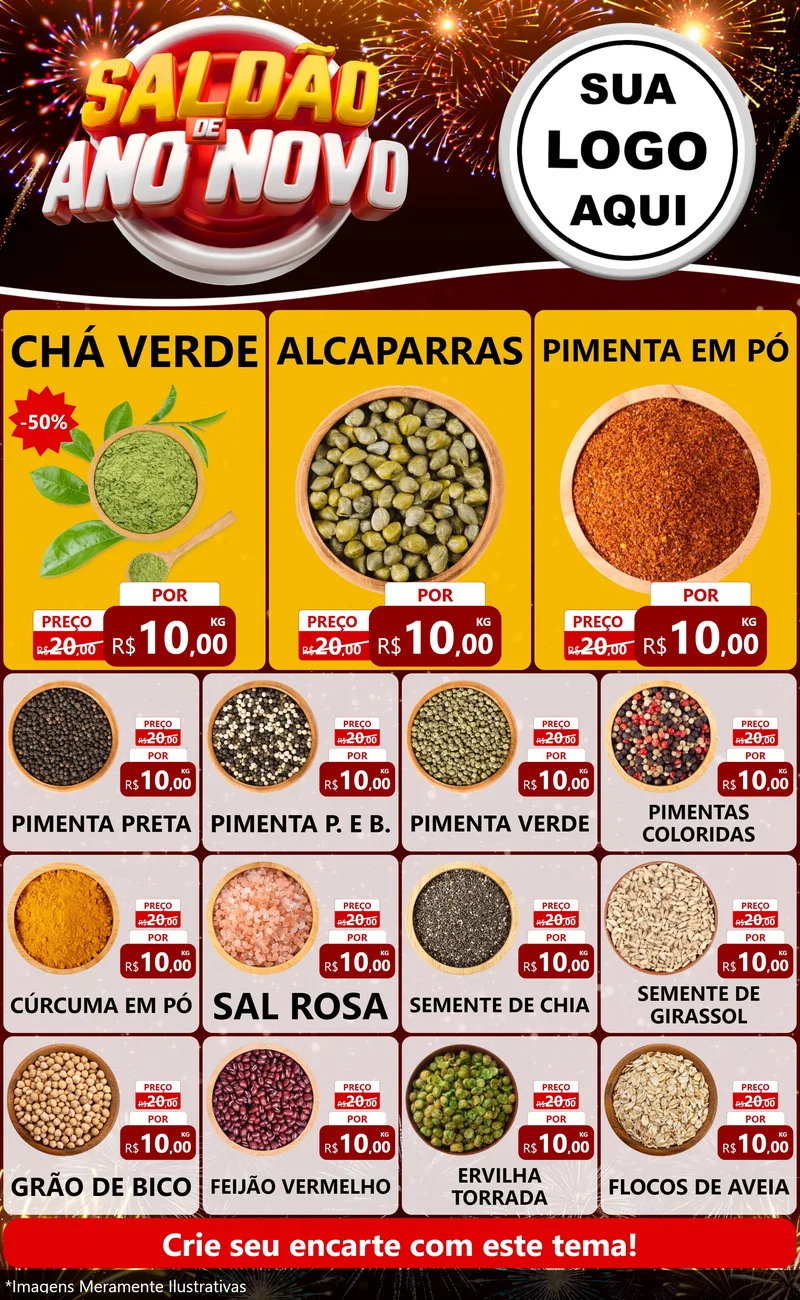 Modelo de Encarte para Encarte Grande com o tema Saldão de Ano Novo para Produtos Naturais