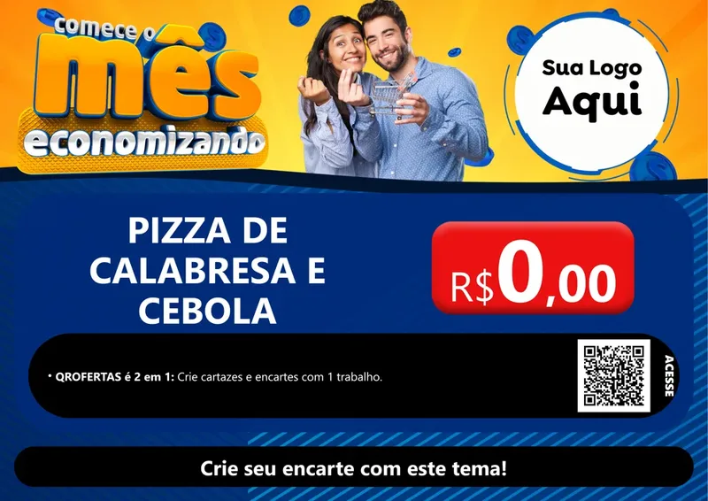 Modelo de Cartaz para Cartaz A4 Horizontal com o tema Comece O Mês Economizando para Pizzaria