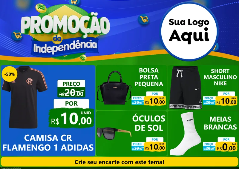 Modelo de Encarte para Encarte A4 Horizontal com o tema Promoção da Independência para Roupas e acessórios